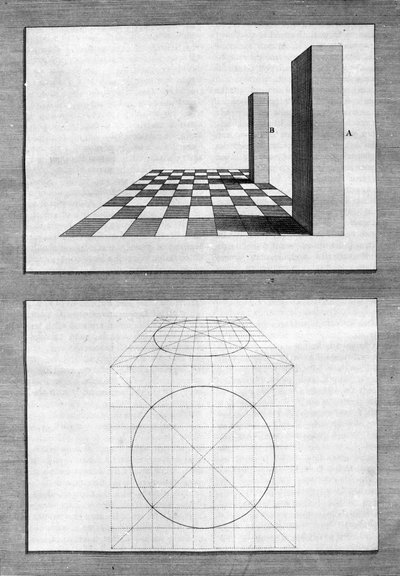 Verhandelingen over architectuur, perspectief en geometrie: bord genomen uit “” De Architectura Libri decem”” door Leon Battista Alberti (1404-1472), architect, wiskundige, Italiaanse dichter van de Renaissance, Londen door Leon Battista Alberti
