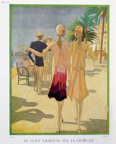 Modieuze mensen wandelen op de Croisette Promenade in Cannes, illustratie uit 