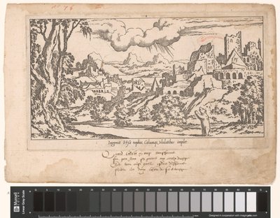 Callisto als beer smeekt tot Jupiter in een landschap met ruïnes door Leon Davent