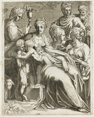 De Heilige Familie met Heiligen door Leon Davent