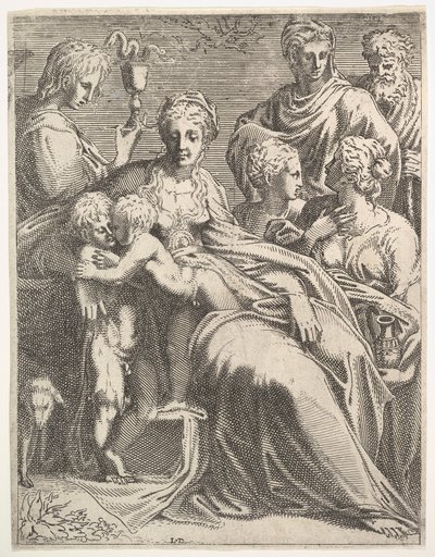 Maagd en kind met heiligen, ca. 1550-56 door Leon Davent