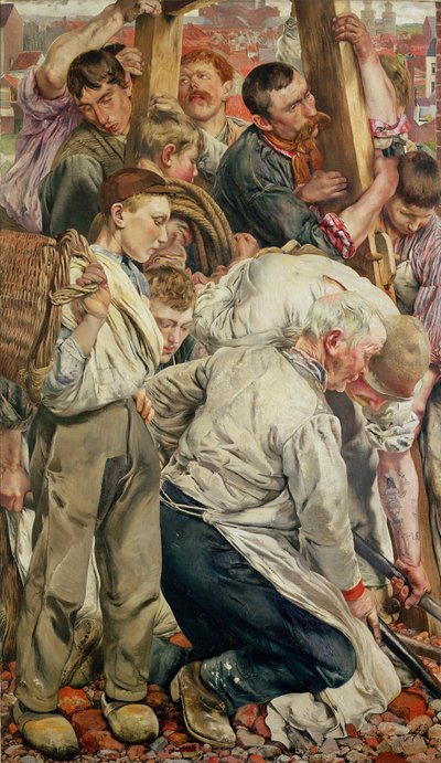 De mannen, linker paneel uit De Tijd van de Arbeider door Leon Henri Marie Frederic