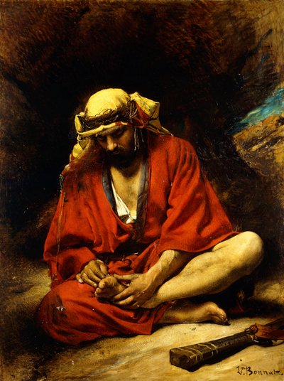 Een Arabier die een doorn uit zijn voet plukt door Leon Joseph Florentin Bonnat