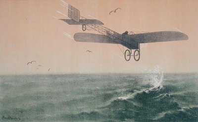 Louis Bleriot steekt voor het eerst het Kanaal over per vliegtuig op 25 juli 1909 door Leon Pousthomis