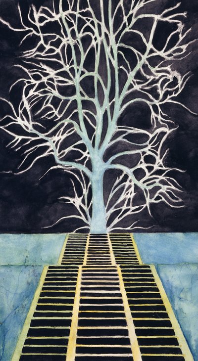 De boom boven aan de trap door Leon Spilliaert