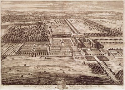 Uitzicht op Temple Newsam House vanuit het oosten (gravure) door Leonard (after) Knyff