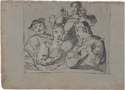 Een Kwartet van Zangers, Luitspelers en Klokkenluiders die in een Herberg bij Kaarslicht Spelen, 1620-1628 door Leonard Bramer