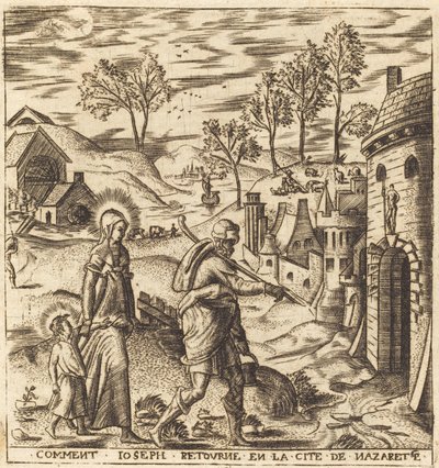 Jozef, Maria en Jezus keren terug naar Nazareth door Leonard Gaultier