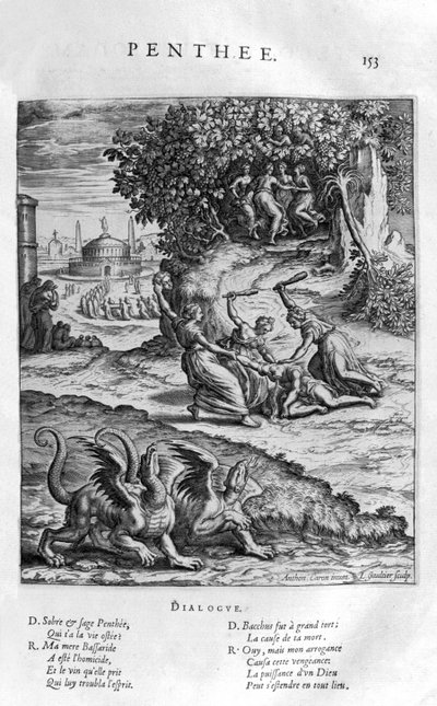 Pentheus, koning van Thebe, die Dionysus weerstaat door Leonard Gaultier