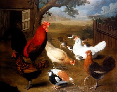 Een boerenerf met een haan door Leonard Hubner