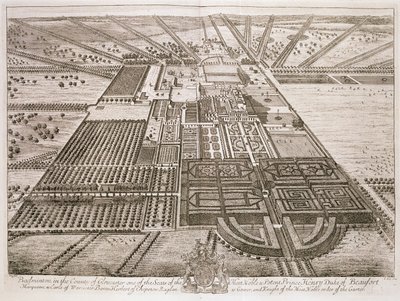 Badminton House in het graafschap Gloucester, gegraveerd door Johannes Kip door Leonard Knyff