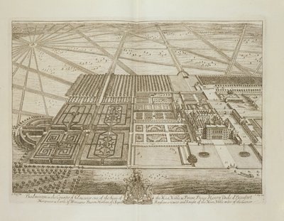 Badminton House in het graafschap Gloucester, gegraveerd door Johannes Kip door Leonard Knyff