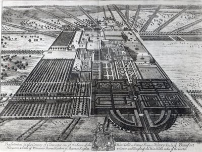 Badminton House in het graafschap Gloucester, gegraveerd door Johannes Kip door Leonard Knyff
