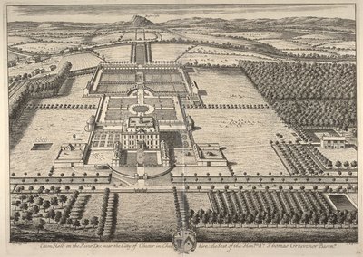 Eaton Hall aan de rivier de Dee nabij de stad Chester in Cheshire, de zetel van de Eerwaarde Sir Thomas Grosvenor door Leonard Knyff