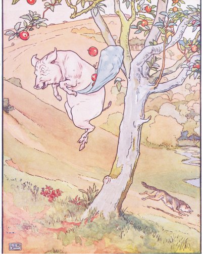 Zijn het mooie appels? Ja, heel mooi, zei het kleine varken, ik zal je er een gooien door Leonard Leslie Brooke