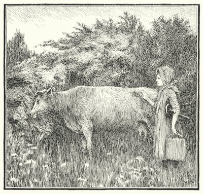 Cushy koe bonny, laat je melk zakken (gravure) door Leonard Leslie Brooke