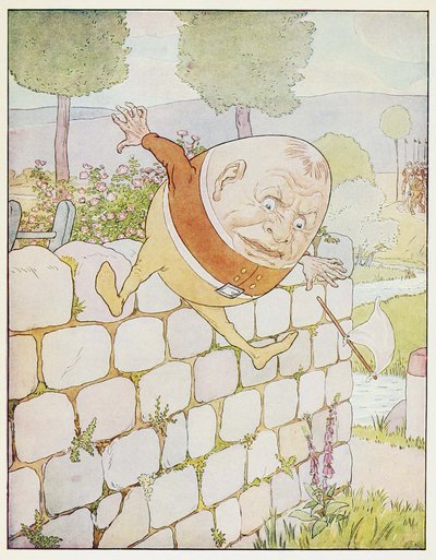 Humpty Dumpty had een grote val, uit A Nursery Rhyme Picture Book, uitgegeven 1914 (kleur litho) door Leonard Leslie Brooke