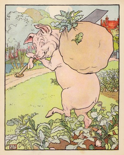 Illustratie voor De drie kleine biggetjes door Leonard Leslie Brooke