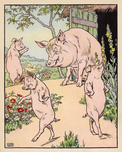 Illustratie voor De Drie Kleine Biggetjes door Leonard Leslie Brooke