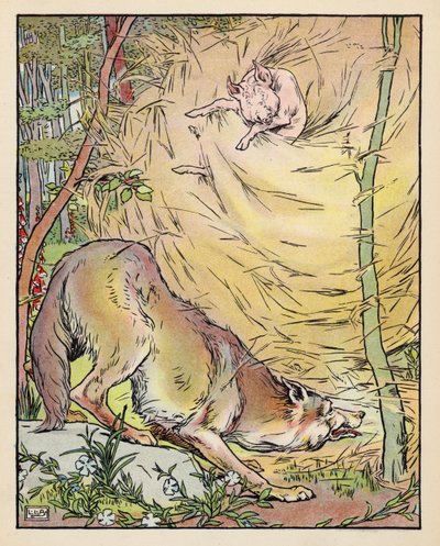 Illustratie voor De Drie Kleine Biggetjes door Leonard Leslie Brooke