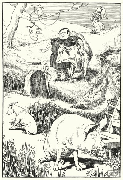 De oude vrouw en haar varken (gravure) door Leonard Leslie Brooke