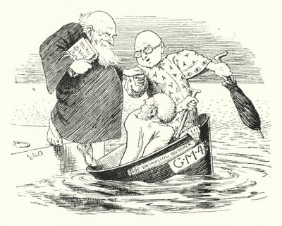 Drie wijze mannen van Gotham, gingen naar zee in een kom (gravure) door Leonard Leslie Brooke