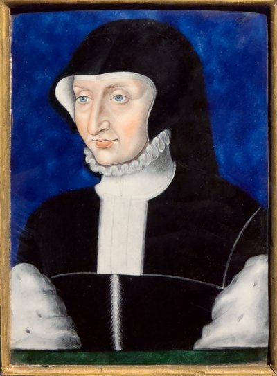 Antoinette de Bourbon, circa 1567 (Polychroom email op koper)Écouen, nationaal Renaissancemuseum door Leonard Limosin