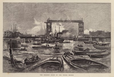 Tower Bridge in aanbouw, Londen door Leonard Patten
