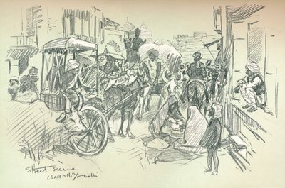 Een straattafereel in Delhi, ca. 1903 door Leonard Raven Hill
