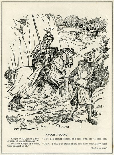 De Labour Party weigert zich bij Lloyd George aan te sluiten om de draak van werkloosheid te verslaan, 1921 door Leonard Raven Hill