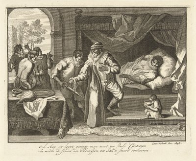 Aap op zijn ziekbed door Leonard Schenk (possibly)