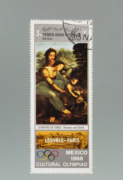 Postzegel ter ere van de Culturele Olympiade in Mexico door Leonardo da (after) Vinci