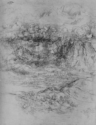 Een storm over een alpendal door Leonardo da Vinci