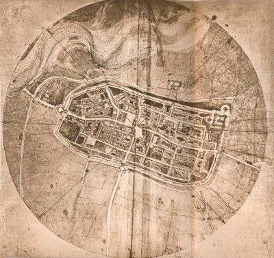 Een kaart van de stad Imola, Italië, c1472 door Leonardo da Vinci