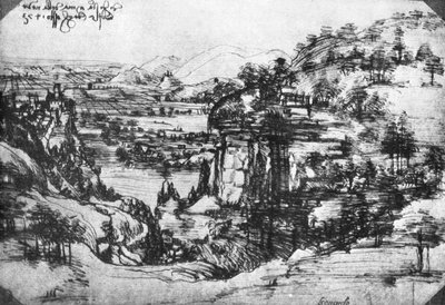 Een schets van een landschap, 15e eeuw 1930 door Leonardo da Vinci