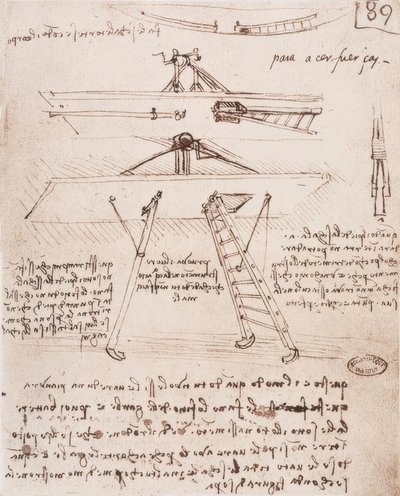 Start- en landingsapparaat van een vliegmachine door Leonardo da Vinci