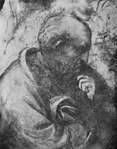 Aanbidding der Wijzen - Hoofd van filosoof links, ca. 1481, 1945 door Leonardo da Vinci