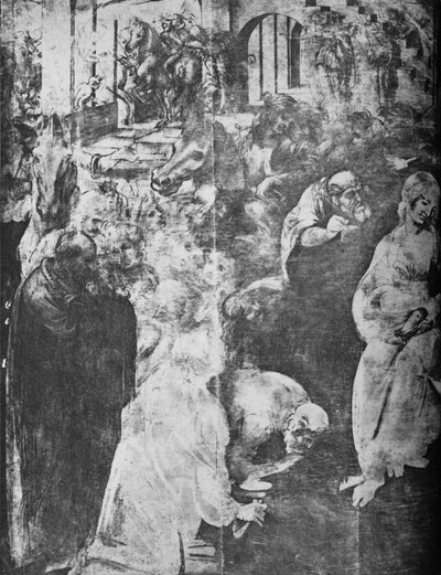 Aanbidding der wijzen - Linkeronderdeel, c1481 door Leonardo da Vinci
