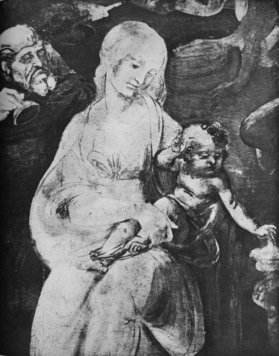 Aanbidding der Wijzen - Maagd en Kind, ca. 1481 (detail) door Leonardo da Vinci
