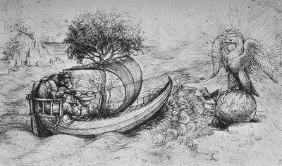 Allegorie: Een Gekroonde Adelaar Staande op een Wereldbol en een Wolf die een Boot Stuurt, c1480 1945 door Leonardo da Vinci