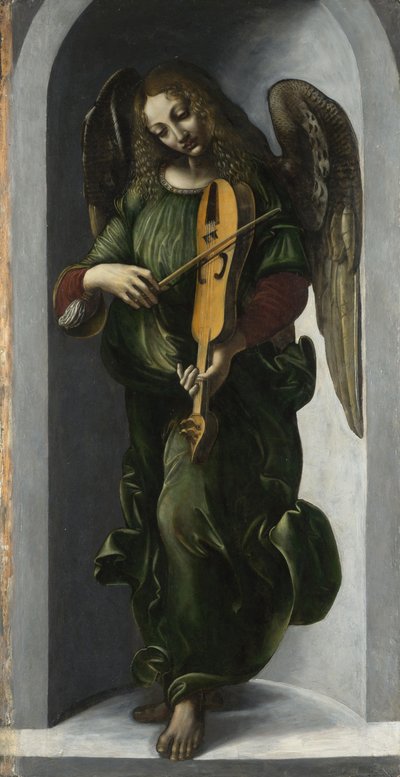 Een engel in groen met een vedel, c. 1490-1499 door Leonardo da Vinci,