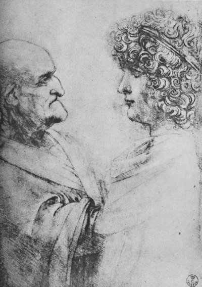 Een Oude Man en een Jongeling die elkaar aankijken door Leonardo da Vinci