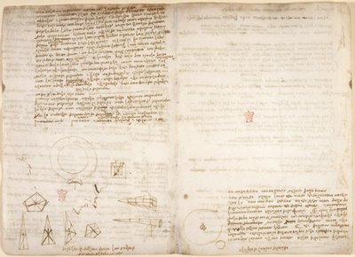 Aantekeningen over kosmologie (ondersteboven); diagrammen die Leonardo