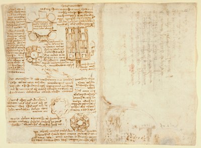 Arundel 263 f.270v, f.263, Tekeningen van Leonardo Da Vinci over mechanische krachten en krachten, percussie, zwaartekracht, beweging, optica en astronomie, met verschillende rekenkundige en geometrische stellingen door Leonardo da Vinci