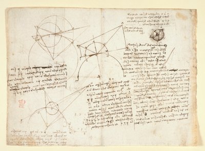 De verso zijde van een enkel groot blad, voorheen langs de rechterrand gebonden en gevouwen in het notitieboek. Notities en diagrammen over optica, betreffende Alhazen