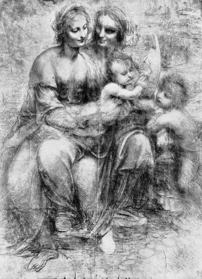 Cartoon van Sint-Anna met Madonna en Kind en Sint-Jan door Leonardo da Vinci