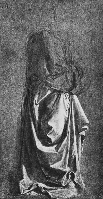 Gipsafgietsel van Draperie voor een Staand Beeld door Leonardo da Vinci