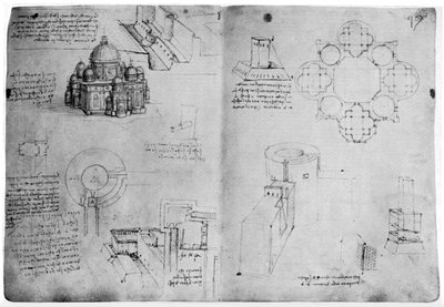 Ontwerpen voor een gecentraliseerd gebouw, laat 15e of vroeg 16e eeuw door Leonardo da Vinci