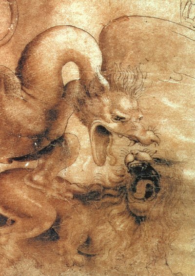 Detail van de Draak uit het gevecht tussen een Draak en een Leeuw door Leonardo da Vinci
