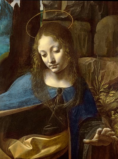 Detail van het Hoofd van de Maagd, uit De Maagd van de Rotsen (detail) door Leonardo da Vinci